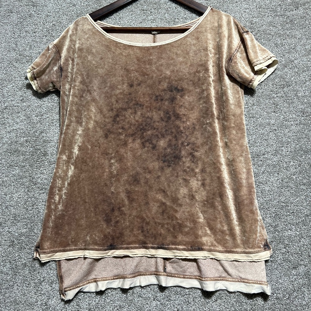 We The Free Doran Washed Velvet Tee Tunic Tan Size XS Oversized Boho